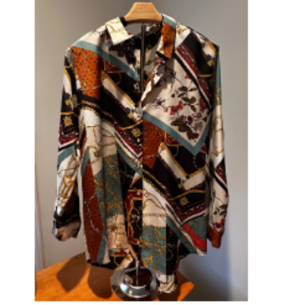 ZARA PATCHWORK CHAIN PRINT BLOUSE SZ: XL